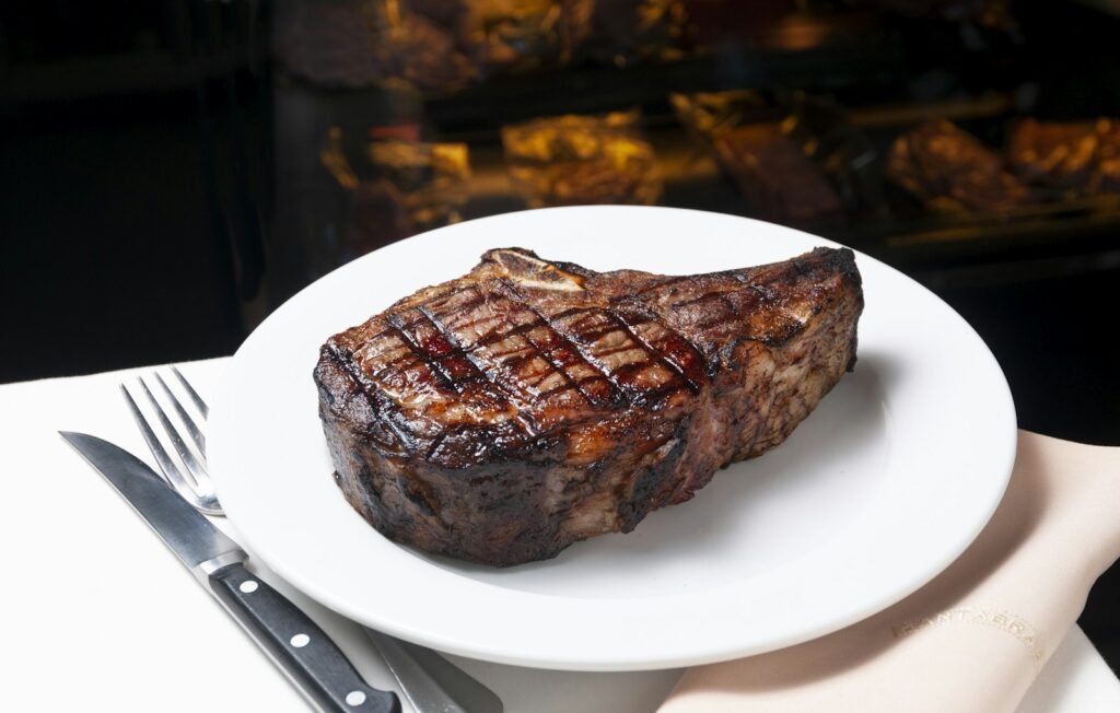 Grilled ribeye steak on a plate